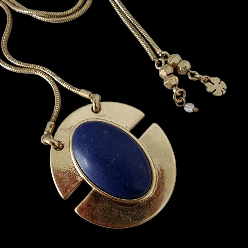 Lucky Brand art deco pendant necklace boho layer necklace blue stone